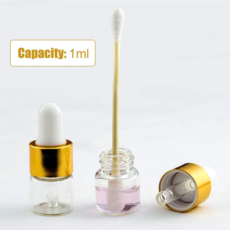 Easeen Sample Dropper Bottles, Mini Dropper Bottles with 2 Pcs Plastic Droppers for Traveling Essential Oils DIY Cosmetic Liquid Sample Perfume (Gold, 1ML) - Image 2
